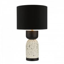 ROJA Table Lamp in White Terrazzo and Black Accents with Black Shade