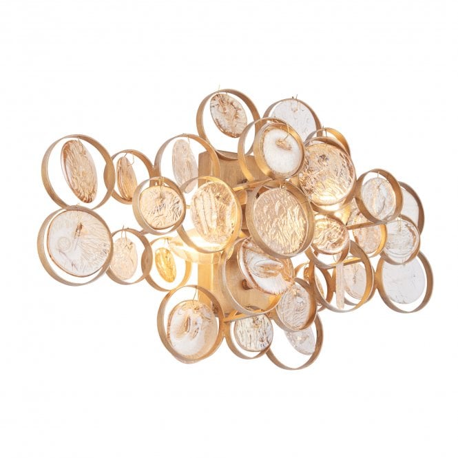 ROLEAU Antique Gold Wall Light with Clear And Amber Glass Details