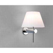 ROMA polished chrome bathroom wall light with opal glass shade