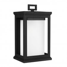 modern vintage exterior wall lantern in textured black with opal glass