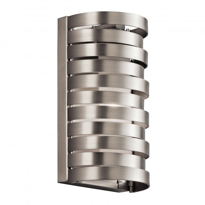 ROSWELL contemporary brushed nickel wall light with stacked offset ring design