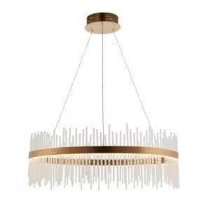 ROTARY Brushed Gold Ceiling Pendant with Glass Crystal Rods