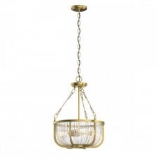 ROUX 3 Light Pendant/ Semi-Flush in Brass and Clear Ribbed Glass