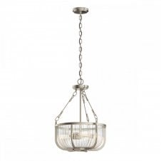 ROUX 3 Light Pendant/ Semi-Flush in Brushed Nickel and Clear Ribbed Glass