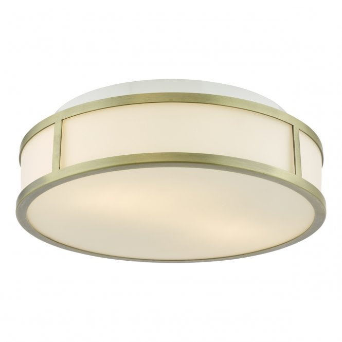 Royce Flush Bathroom Light in Matt Antique Brass and Opal Glass Shade