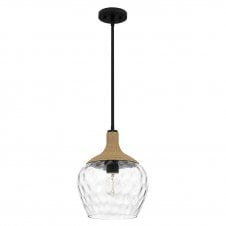 matte black & rope pendant with clear mottled glass shade