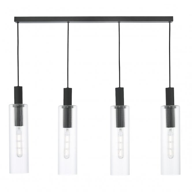 Ruben 4 Light Bar Pendant Satin Black and Ribbed Glass