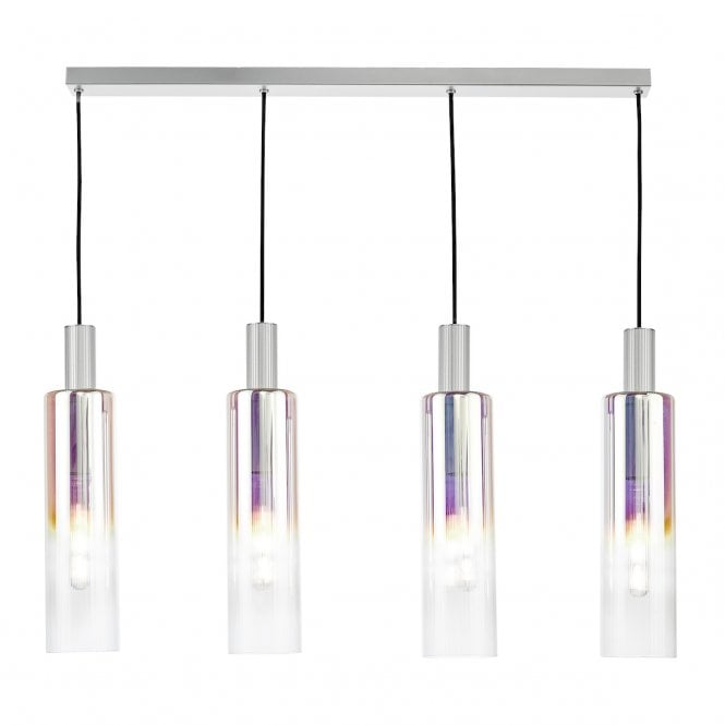 Ruben 4 Light Bar Pendant Satin Silver and Ribbed Iridised Glass
