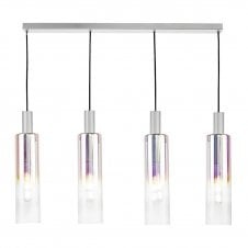 slim 4 light pendant bar in silver with iridescent ribbed glass shades