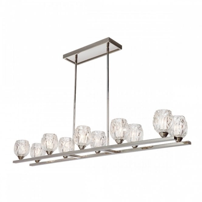 RUBIN 10 light island chandelier in polished nickel with faceted glass shades