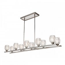 RUBIN 10 light island chandelier in polished nickel with faceted glass shades