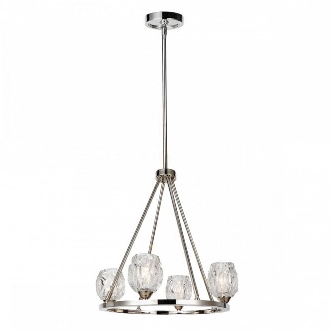 RUBIN 4 light polished nickel and faceted glass chandelier pendant
