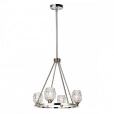 RUBIN 4 light polished nickel and faceted glass chandelier pendant