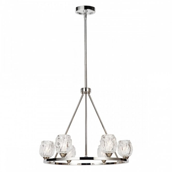 RUBIN 6 light polished nickel and faceted glass chandelier pendant