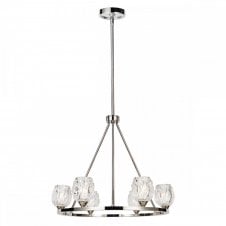 RUBIN 6 light polished nickel and faceted glass chandelier pendant