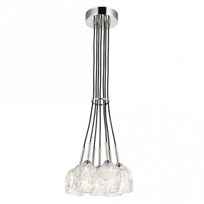 RUBIN 7 light cluster pendant in nickel with faceted glass shades