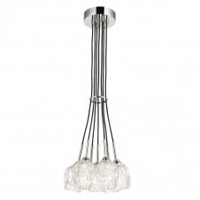 RUBIN 7 light cluster pendant in nickel with faceted glass shades