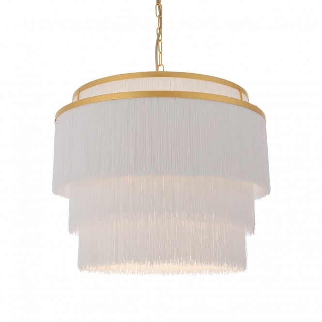 RUFFLE Gold With Tiered White Fringes - Large Ceiling Pendant Light