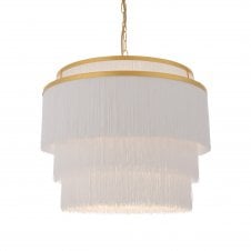 RUFFLE Gold With Tiered White Fringes - Large Ceiling Pendant Light