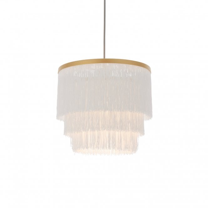 RUFFLE Gold With Tiered White Fringes - Medium Ceiling Pendant Light