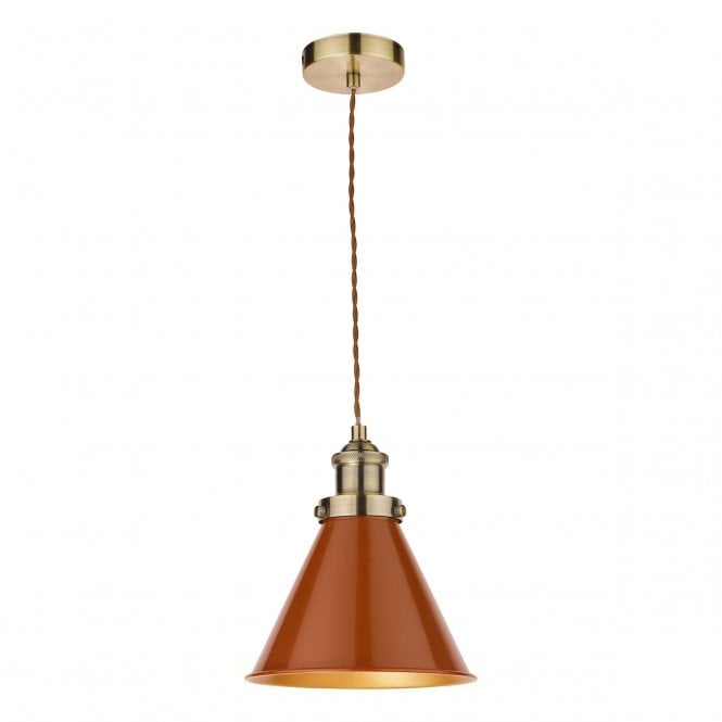 RUFUS 1 Light Pendant Antique in Brass Orange