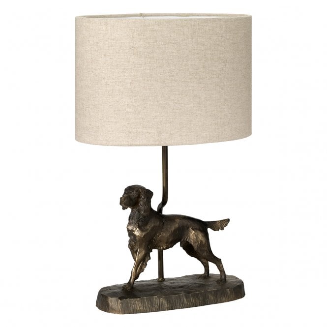 Rufus Table Lamp in Bronze with Natural Hessian Oval Shade