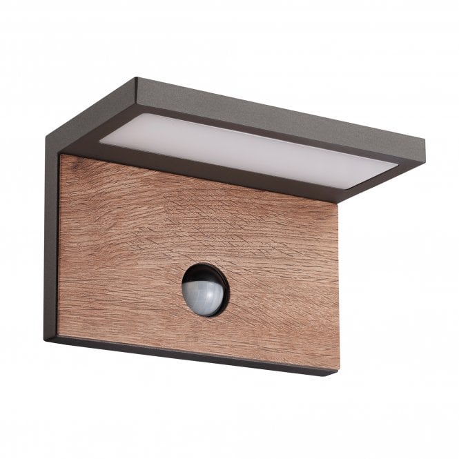 RUKA Outdoor LED Wall Lamp 13W LED IP54 Anthracite with Walnut PIR Sensor