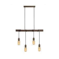 Industrial ceiling pendant bar in wood 4 light