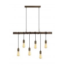 Industrial ceiling pendant bar in wood 6 light