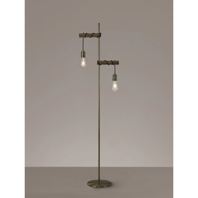 RUSTICA Floor Lamp 2 Light | Antique Brass & Oak