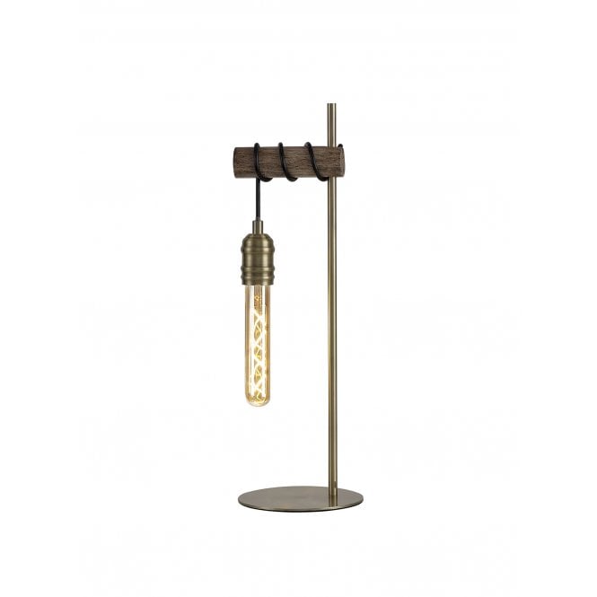 RUSTICA Table Lamp in Medium Oak and Antique Brass