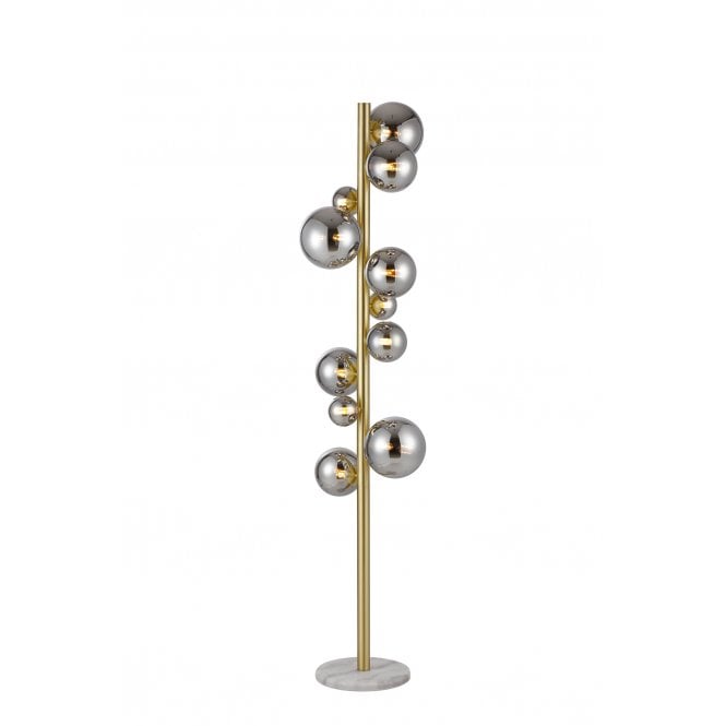 RYLEE 11 Light Floor Lamp in Satin Gold with Chrome Plated Glass