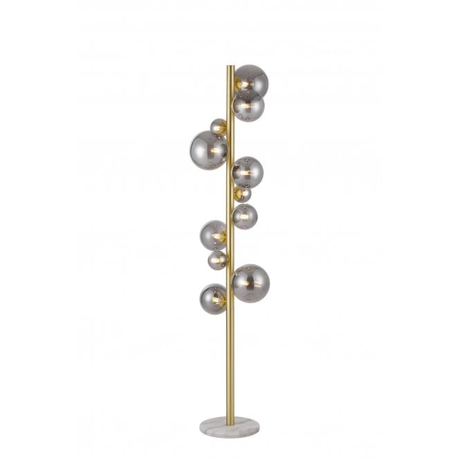 RYLEE 11 Light Floor Lamp In Satin Gold With Smoke Plated Glass