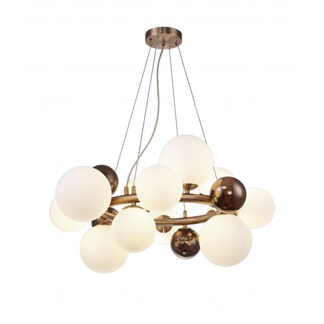 RYLEE 12 Light Ceiling Pendant in Antique Copper with Opal and Copper Glass