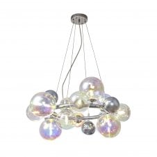 RYLEE 12 Light Ceiling Pendant in Polished Chrome with Iridescent Glass