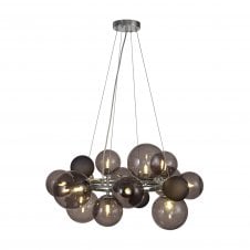 RYLEE 12 Light Ceiling Pendant in Polished Chrome with Smoked Glass
