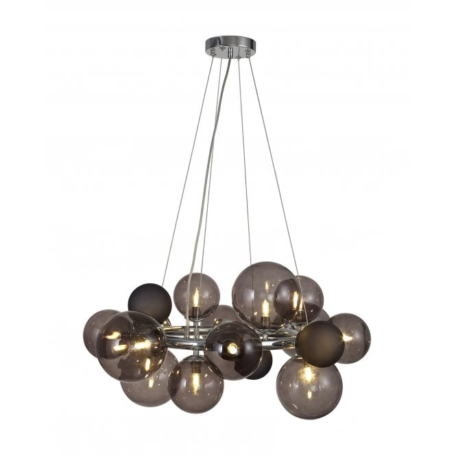 RYLEE 12 Light Ceiling Pendant in Polished Chrome with Smoked Glass