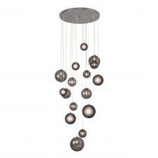 RYLEE 16 Light Ceiling Pendant Cluster Polished Chrome with Black & Smoked Glass - Long Hanging Light