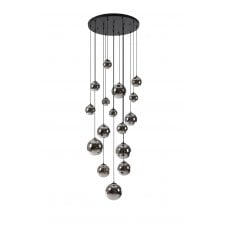 RYLEE 16 Light Pendant Cluster in Satin Black with Chrome Plated Glass 