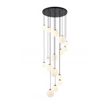 RYLEE 16 Light Pendant Cluster in Satin Black with Opal Glass