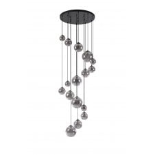 RYLEE 16 Light Pendant Cluster in Satin Black with Smoke Plated Glass 