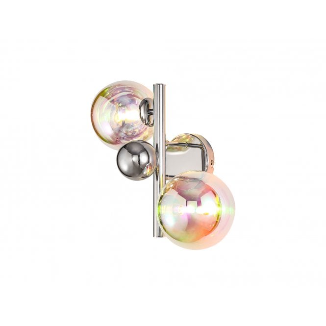 RYLEE 2 Light Wall Light in Polished Chrome with Iridescent Glass