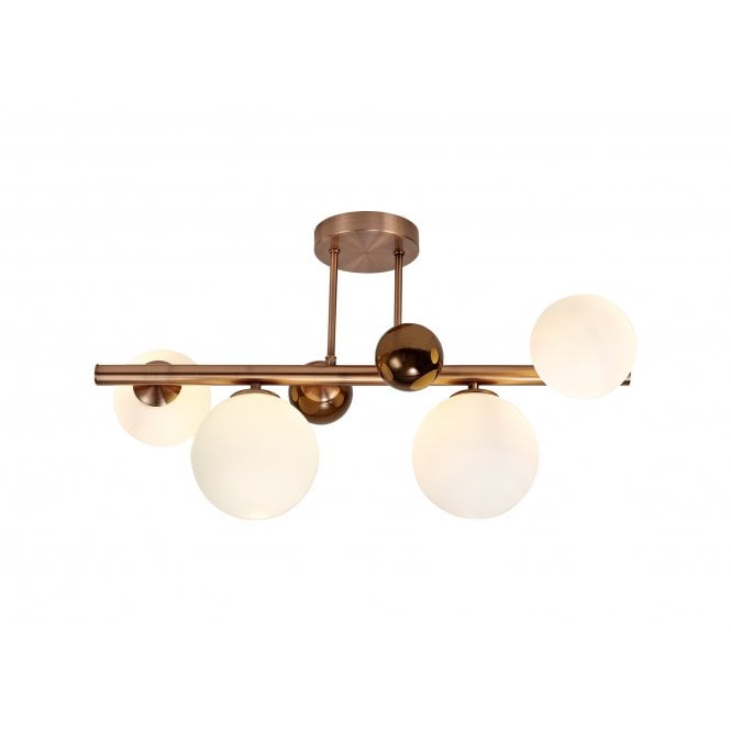 RYLEE 4 Light Semi-Flush Ceiling Fitting Antique Copper with Opal Glass Globes