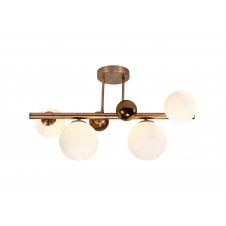 4 Light Semi-Flush Ceiling Copper Opal Glass Globes
