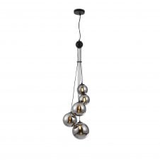 RYLEE 5 Light Ceiling Pendant Cluster in Satin Black with Chrome Plated Glass Shades