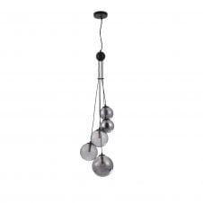 RYLEE 5 Light Ceiling Pendant Cluster in Satin Black with Smoked-Plated Glass