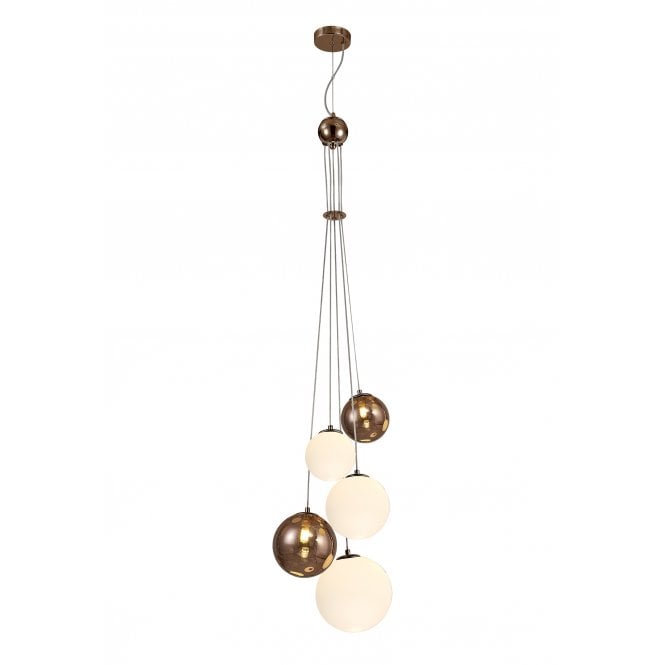RYLEE 5 x G9 Ceiling Pendant Antique Copper/Opal & Copper Glass