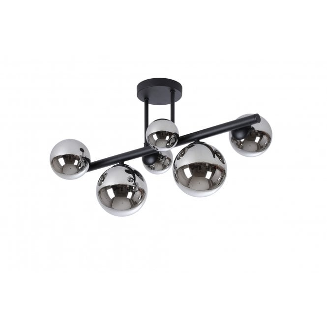 RYLEE 6 Light Semi Flush Ceiling Light in Satin Black with Chrome Plated Glass