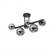 RYLEE 6 Light Semi Flush Ceiling Light in Satin Black with Chrome Plated Glass