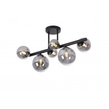 RYLEE 6 Light Semi Flush Ceiling Light in Satin Black with Smoke Plated Glass